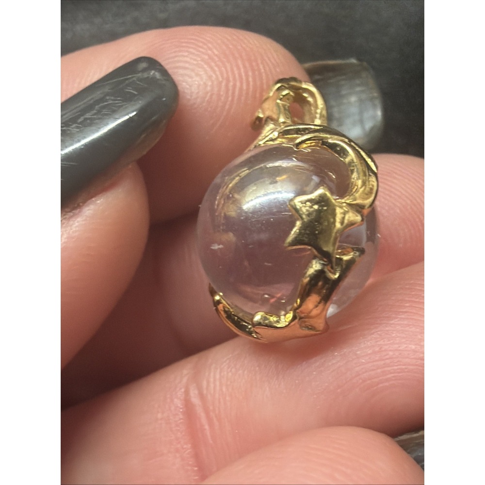 Crystal Ball Orb Pendant Gold Tone Moon Star Celestial Glass Charm .5" Whimsy - Picture 2 of 4